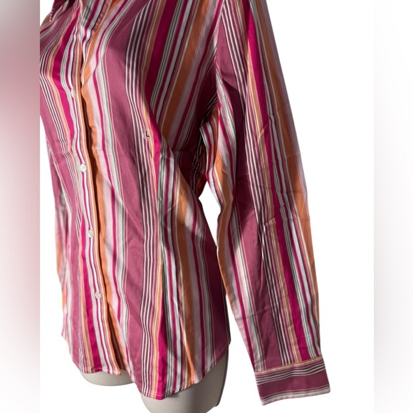 The Limited Women's Long Sleeve Button-Up Top - Pink-Orange Stripe, Large NEW - Picture 3 of 11